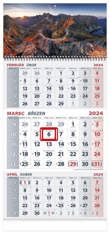 Nástenný kalendár TROJMESAÈNÝ 2024 - Hory