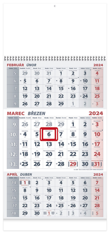 Nástenný kalendár TROJMESAÈNÝ 2024 - Biely